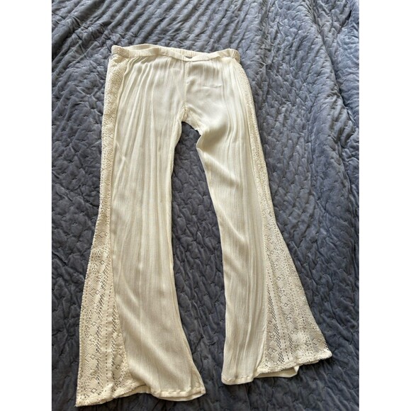 O'Neill SATURN BEACH PANTS. Cream with Crochet Belled Bottoms. Small EUC - Picture 1 of 8